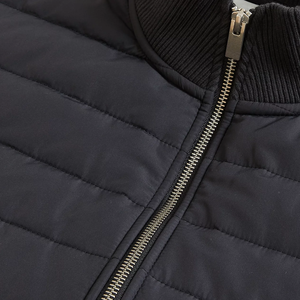 Men's Black <b>Quilted</b> Jacket Stand Collar Zipper Closure Regular Fit Windproof Solid Color Polyester <b>Wadding</b> Autumn Casual Style - Product Image 3