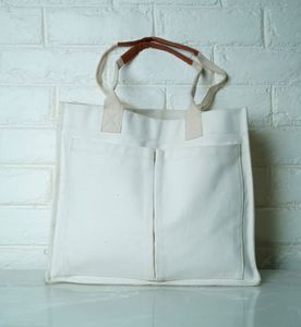 Sac fourre-tout en coton blanc avec poignées en cuir, fermeture éclair, couleur unie, style bohème, sac à bandoulière pour femme, écologique, usage quotidien, toutes saisons - Product Image 1