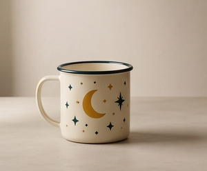 Tasse à café émaillée imprimée OEM, thème astrologique, en fer, pour voyage, vente en gros, fournisseur direct - Product Image 1