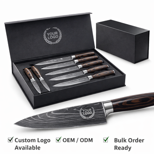 Ensemble complet de 8 couteaux de cuisine, motif Damas, ensemble de couteaux de chef japonais, manches en bois, ultra-affûtés, coupe rapide, ambidextres - Product Image 6