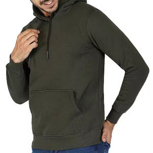 Sweat-shirt à capuche vert olive pour homme, coupe classique, en coton tricoté, pull décontracté avec poche avant, idéal pour l'automne - Product Image 3