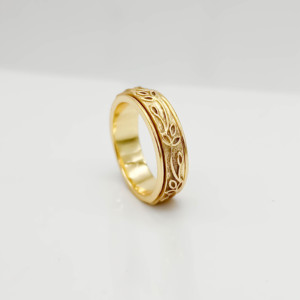 18k Gold Plated Flower Design <b>Spinner</b> <b>Ring</b> Handmade Fidget Anxiety Relief Sterling Silver Meditation <b>Ring</b> Unisex Jewelry - Product Image 4