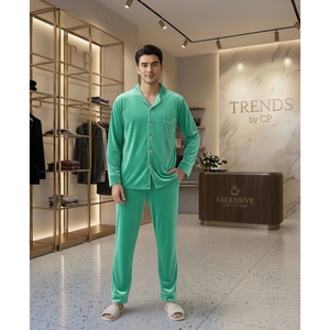 Luxury Men's Velvet Pajama Set-Winter Warm Eco-Friendly Anti-Bacterial Soft Nightwear Piped Trim Pockets Double Fabric French - Product Image 1