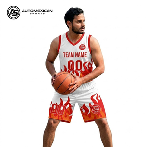 Ensemble Maillot et Short de Basketball Blanc Personnalisé, Motif Flamme, Tenue d'Équipe, Fabricant de Vêtements de Sport OEM ODM - Product Image 3