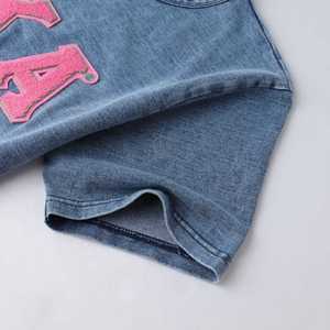 Chemise en denim chenille AKA pour femme, broderie de lettres grecques, col rond, haut décontracté de haute qualité - Product Image 3