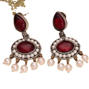 Pendientes Colgantes de Plata Oxidada con Incrustaciones de Rubí Sintético para Mujer, Regalo - Product Image 1