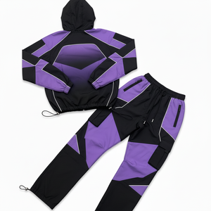 Conjunto de 2 Piezas de Chaqueta Cortavientos Holgada y Transpirable para Hombre, Ligera, con Capucha, Informal, Lisa, 100% Nailon - Product Image 3