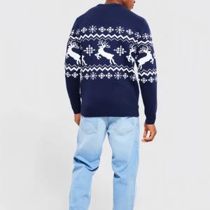 Pull de Noël pour homme en jacquard à motif lettres, tricoté, coupe ajustée, respirant, 100 % coton, impression numérique sur le devant - Product Image 2