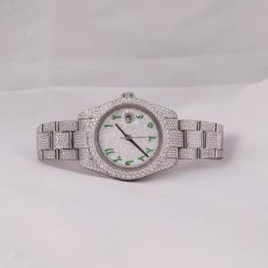 Reloj Automático con Diamantes Moissanite para Hombre y Mujer, Chapado en Blanco, Claridad VVS, Esfera Romana Totalmente Adornada, Correa de Acero Inoxidable y Aleación - Product Image 1