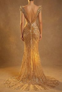 Wholesale Sparkling Beaded Mermaid Formal Dress Deep V Sexy Long Evening Gown For Wedding Party Celebrity Style Factory - Product Image 2