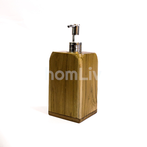 Round Teak Wood Sustainable Grain Soap Dispenser Bottle Manual Liquid Soap <b>Pump</b> Conditioner Container Desktop for Hotel Bathroom - Product Image 6