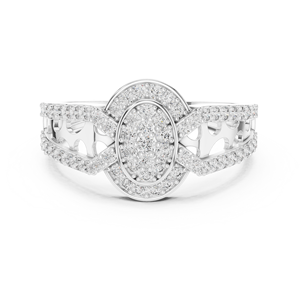 10K White Gold Rhodium Plated Lab Grown Diamond Halo Swirl Spiral <b>Statement</b> <b>Ring</b> - Product Image 1