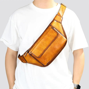 Bolso de Pecho Minimalista de Cuero Genuino para Hombre, Bolso de Hombro con Cierre de Cremallera, Duradero, para Uso Diario, Todas las Temporadas - Product Image 1