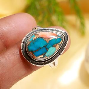 Spiny Oyster Copper <b>Turquoise</b> Gemstone 925 Sterling Silver Solid Women <b>Ring</b> Jewelry Handmade Statement Promise <b>Ring</b> Jewelry - Product Image 2