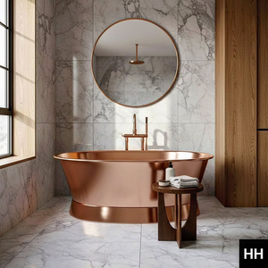 Bañera moderna minimalista de cobre combinada con paredes de mármol para un aspecto limpio y sofisticado. Disponible a precios de mayorista. - Product Image 1