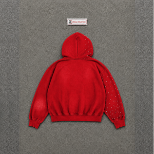 Sweat à capuche zippé oversize rouge pour homme avec imprimé abstrait, manches régulières, en polyester tricoté, pour l'automne, style urbain, vente en gros - Product Image 6