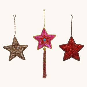 Adorno Decorativo Colgante de Tela con Estrellas Zari |   Adorno Bordado a Mano con Cuentas para Navidad, Ramadán y Eid - Product Image 2