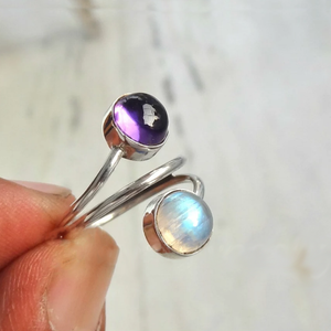 Bague ajustable en argent avec améthyste, bijou artisanal en pierre précieuse violette pour filles - Product Image 3