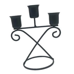 Modern 3 Arm <b>Black</b> Metal <b>Candelabra</b> Decorative Candle Holder for Home Dining Room Table - Product Image 1
