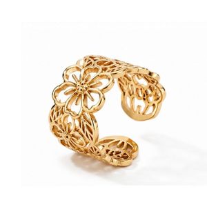 Bague à motif floral avec bande ouverte réglable en or 18 carats PVD pour femmes, accessoires de mode quotidiens - Product Image 6