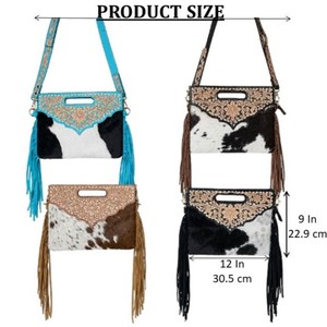 Bolso Bandolera de Piel de Vacuno con Flecos, Diseño de Moda, Hecho a Mano, con Patrón de Pelo de Piel, para Mujer, a Bajo Precio - Product Image 2