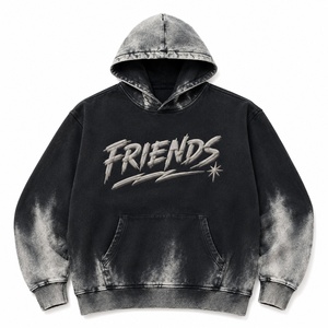 Custom Logo Hooded Sweatshirt <b>Men</b> Oversized Washed Black Cotton Streetwear <b>Pullover</b> with Pocket Front Print - Product Image 1