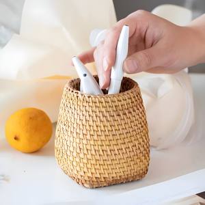 Soporte de exhibición de lápiz de ratán de estilo rural, organizador de escritorio, cesta, material natural, bolígrafo estuche para hecho a mano, soporte para oficina - Product Image 5