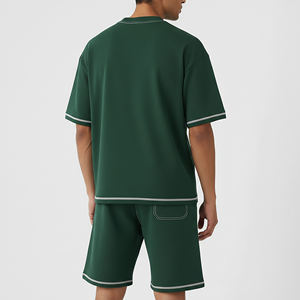 Nuevo Conjunto de 2 Piezas para Hombre, Estilo Urbano, Estampado, 100% Algodón, Hombros Caídos, Manga Corta, Costuras en Contraste, Ecológico - Product Image 2