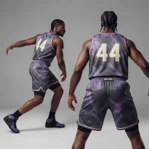 Uniforme de basket-ball pour hommes MA-ATTIERA, maillot et short en sublimation violet et noir, polyester respirant, vêtements d'équipe, taille adulte - Product Image 3