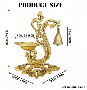 Brass Peacock Diya With hanging Bell oil lamps for spiritual radiance For <b>Home</b> <b>Mandir</b> Temple <b>Pooja</b> At Wholesale <b>Cheap</b> Price - Product Image 6