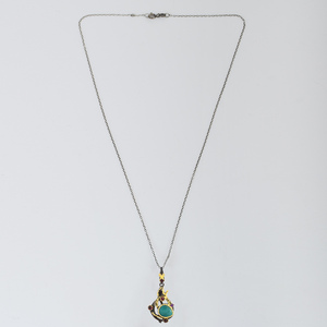 Colgante vintage de plata de ley S925 chapado en oro de 22K con turquesa, granate y amatista en engaste de bisel, diseño temático, joyería fina. - Product Image 5