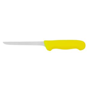Couteaux à désosser à manche jaune avec lame étroite argentée et protège-doigts ergonomique pour la découpe de viande, la préparation de volailles et autres tâches - Product Image 1