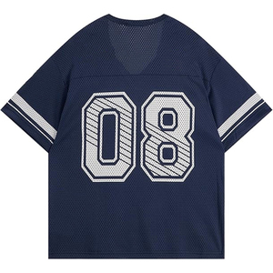 เสื้อยืดคอวีผู้ชาย แขนสั้น ทรงโอเวอร์ไซส์ ระบายอากาศได้ดี สไตล์สปอร์ต สีดำพิมพ์ลายสีขาว 08 - Product Image 2