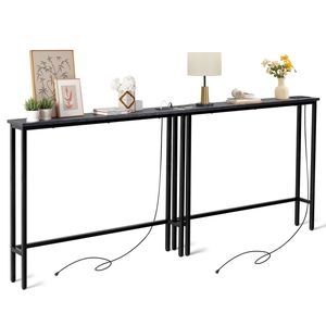 Set di 2 Tavoli Consolle Stretti da 100 cm con Prese di Corrente e Porte USB, Tavolo Lungo da Divano con Cornice in Metallo a Specchio Codice 08954088 - Product Image 1