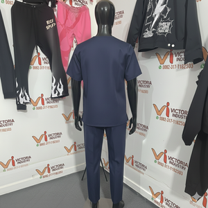 Ensemble de blouses médicales professionnelles bleu marine unisexe, plusieurs poches, col en V, uniforme d'infirmière - Product Image 4