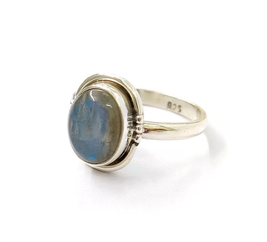 Blue Flash Labradorite Gemstone Sterling <b>Silver</b> <b>Ring</b> Oval Border <b>Statement</b> Jewelry Handcrafted Fine Gift <b>Ring</b> - Product Image 3