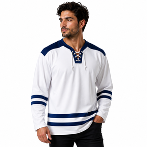 Maillot de hockey sur glace personnalisé pour tournoi, fabricant OEM ODM de vêtements d'équipe, 100 % polyester, color-block, à lacets - Product Image 2