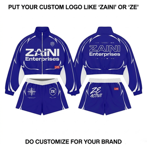 Conjunto Corto Cortavientos de Poliéster Taslon Premium de 120 GSM, Paneles en Contraste Azul y Blanco, Logotipo Personalizado por Sublimación y Transferencia de Calor - Product Image 1