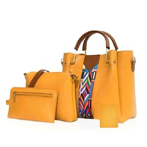 Bolsos de cuero genuino, juego 4 en 1, bolso tote amarillo para mujer, bolso bandolera, bolso de hombro de 4 piezas para dama con tarjetero - Product Image 1