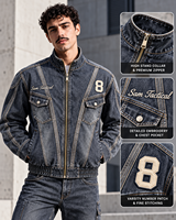 Veste en jean patchwork brodée pour homme Sam Tactical, style streetwear, type camionneur, prix de gros, OEM, prix abordable 2026