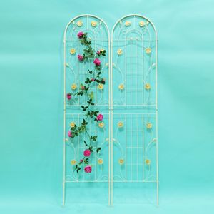 Set di 4 Tralicci da Giardino in Metallo Antiruggine Bianco Crema 220 cm x 50 cm, Supporto per Fiori da Esterno per Piante Rampicanti - Product Image 4