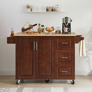 Carrello da Cucina in Legno con Porta Scorrevole e Piano d'Appoggio Ribaltabile - Product Image 4