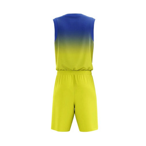 Conjunto de Uniforme de Baloncesto para Hombre, Camiseta sin Mangas con Cuello en V, Degradado Azul y Amarillo, Poliéster que Absorbe la Humedad - Product Image 3
