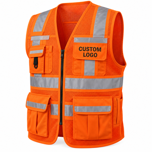 Gilet de sécurité haute visibilité pour hommes, orange, réfléchissant, en maille, vêtements de travail, logo personnalisé, poches, service OEM - Product Image 3