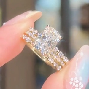 925 Moissanite Diamond 5.0Ct <b>Cushion</b> Cut <b>Wedding</b> <b>Ring</b> In Sterling Silver Yellow Gold Plated Moissanite Diamond <b>Ring</b>. - Product Image 2