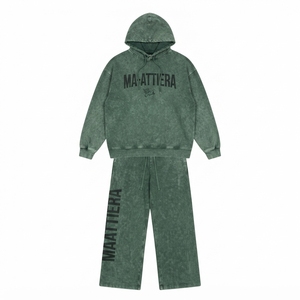 Conjunto de Sudadera Oversize Verde Lavado Personalizado y Pantalones Anchos de Felpa para Mujer, Chándal de Algodón, Venta al por Mayor OEM ODM - Product Image 3