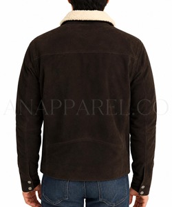 <b>Men's</b> Brown <b>Suede</b> Leather <b>Jacket</b> Stand Collar Breathable Zipper Closure Windproof Casual Winter Coat Regular Fit High Street - Product Image 2