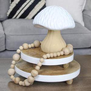 Support décoratif blanc avec contremarches rondes en bois de manguier naturel écologiques Lot de 2 garnitures en émail pour l'affichage de la ferme à la maison - Product Image 4