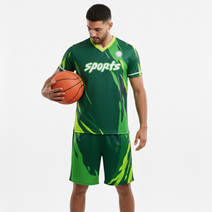 Conjunto de Camiseta y Pantalones Cortos, Uniforme de Baloncesto Profesional en Color Verde con Diseño Moderno, Número Personalizado con Logotipo - Product Image 1