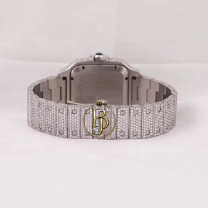 Reloj de Pulsera de Lujo con Diamantes Cuadrados, Esfera con Números Romanos Coloridos, Manecillas Azules, Bisel con Piedras Preciosas, Brazalete Ornamentado, Cuarzo Brillante - Product Image 4